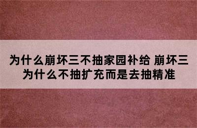 为什么崩坏三不抽家园补给 崩坏三为什么不抽扩充而是去抽精准